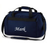 Mørkeblå sportstaske med navn på.