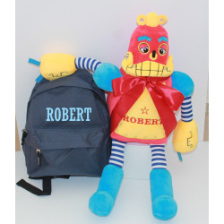 Robotbamse og taske med navn broderet