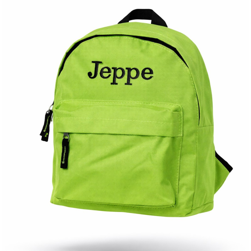 Limegrøn børnetaske med navn – personlig rygsæk til børn 2–6 år