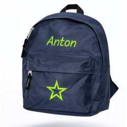Mørkeblå børnetaske med navn – personlig rygsæk til børn 2–6 år