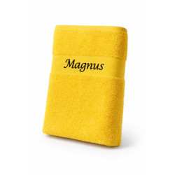 Gult håndklæde  med navnebrodering