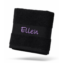 Sort håndklæde  med navn på