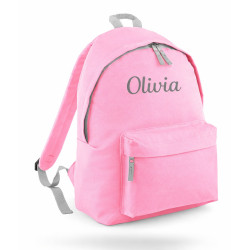 Junior rygsæk i lyserød med navn – personlig taske til børn 4-8 år