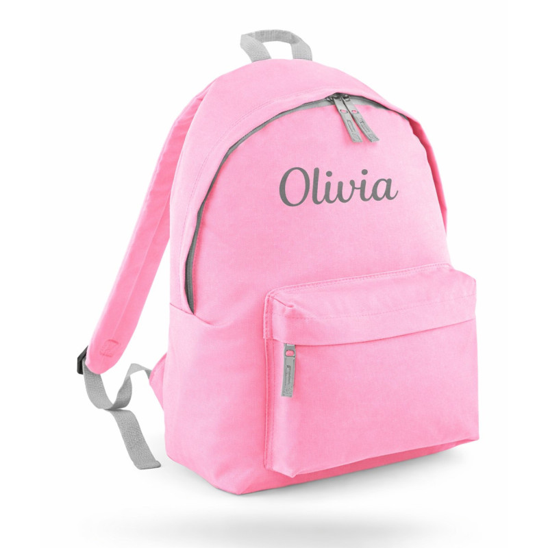 Junior rygsæk i lyserød med navn – personlig taske til børn 4-8 år